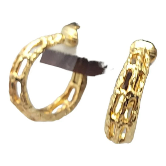 Four Seasons Gold Tone Basket Weave Full Hoop Clip On Earrings - Picture 3 of 4